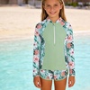image:imageIDOPIP Girls Rash Guard Swimsuit 2 Piece Long Sleeve Bathing Suit for Kids UV Sun Protection Swimwear Set with Shorts 714YGreen Floral