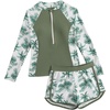 image:imageIDOPIP Girls Rash Guard Swimsuit 2 Piece Long Sleeve Bathing Suit for Kids UV Sun Protection Swimwear Set with Shorts 714YGreen Leaves