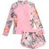 image:imageIDOPIP Girls Rash Guard Swimsuit 2 Piece Long Sleeve Bathing Suit for Kids UV Sun Protection Swimwear Set with Shorts 714YPink