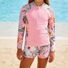 image:imageIDOPIP Girls Rash Guard Swimsuit 2 Piece Long Sleeve Bathing Suit for Kids UV Sun Protection Swimwear Set with Shorts 714YPink