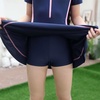 image:imageIDOPIP Girls Short Sleeve Swimsuit Summer One Piece Swim Dress with Boyshorts Beach Rash Guard Bathing Suit Swimming SuitNavy Blue