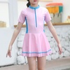 image:imageIDOPIP Girls Short Sleeve Swimsuit Summer One Piece Swim Dress with Boyshorts Beach Rash Guard Bathing Suit Swimming SuitPink