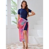 image:imageIDOPIP Muslim Burkini Swimsuit for Women Modest Islamic Swimwear with Beach Skirt  Cover up Sarong  Pants 4PCS Bathing SuitNavy Blue  Tiedye