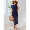 image:imageIDOPIP Muslim Burkini Swimsuit for Women Modest Islamic Swimwear with Beach Skirt  Cover up Sarong  Pants 4PCS Bathing SuitNavy Blue