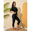image:imageIDOPIP Muslim Burkini Swimsuit for Womens One Piece Swimsuit with Beach Skirt Cover up Sarong 2PCS Islamic Bathing Suit SetRed