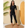 image:imageIDOPIP Muslim Burkini Swimsuit for Womens One Piece Swimsuit with Beach Skirt Cover up Sarong 2PCS Islamic Bathing Suit SetRed
