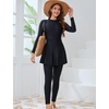 image:imageIDOPIP Muslim Burkini Swimsuits for Women Islamic Modest Swimwear Long Sleeve Rash Guard Beach Skirt Pants 3PCS Bathing SuitBlack