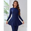 image:imageIDOPIP Muslim Burkini Swimsuits for Women Islamic Modest Swimwear Long Sleeve Rash Guard Beach Skirt Pants 3PCS Bathing SuitNavy Blue