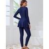 image:imageIDOPIP Muslim Burkini Swimsuits for Women Islamic Modest Swimwear Long Sleeve Rash Guard Beach Skirt Pants 3PCS Bathing SuitNavy Blue