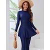 image:imageIDOPIP Muslim Burkini Swimsuits for Women Islamic Modest Swimwear Long Sleeve Rash Guard Beach Skirt Pants 3PCS Bathing SuitNavy Blue