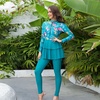 image:imageIDOPIP Muslim Burkini Swimsuits for Women Islamic Modest Swimwear Long Sleeve Swimdress Pants Hijab Full Cover Bathing SuitGreen