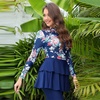 image:imageIDOPIP Muslim Burkini Swimsuits for Women Islamic Modest Swimwear Long Sleeve Swimdress Pants Hijab Full Cover Bathing SuitNavy Blue