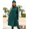image:imageIDOPIP Muslim Burkini Swimsuits for Women Modest Swimsuit Islamic Arabic Swimwear Full Coverage Hijab Top Pants Bathing SuitsGreen
