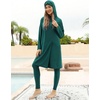 image:imageIDOPIP Muslim Burkini Swimsuits for Women Modest Swimsuit Islamic Arabic Swimwear Full Coverage Hijab Top Pants Bathing SuitsGreen