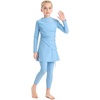 image:imageIDOPIP Muslim Swimsuits for Girls Modest Swimwear Burkini Full Cover Rash Guard Top Pants Set with Hijab Islamic Bathing SuitBlue