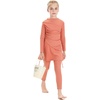 image:imageIDOPIP Muslim Swimsuits for Girls Modest Swimwear Burkini Full Cover Rash Guard Top Pants Set with Hijab Islamic Bathing SuitCoral Orange
