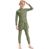 image:imageIDOPIP Muslim Swimsuits for Girls Modest Swimwear Burkini Full Cover Rash Guard Top Pants Set with Hijab Islamic Bathing SuitGreen