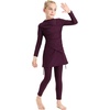image:imageIDOPIP Muslim Swimsuits for Girls Modest Swimwear Burkini Full Cover Rash Guard Top Pants Set with Hijab Islamic Bathing SuitPlum Purple