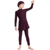 image:imageIDOPIP Muslim Swimsuits for Girls Modest Swimwear Burkini Full Cover Rash Guard Top Pants Set with Hijab Islamic Bathing SuitPlum Purple