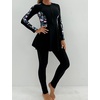 image:imageIDOPIP Muslim Swimsuits for Women Modest Burkini Islamic Arabic Swimwear Full Cover Long Sleeve Rash Guard Pants Bathing SuitBlack  Blue Leaves