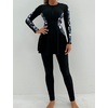 image:imageIDOPIP Muslim Swimsuits for Women Modest Burkini Islamic Arabic Swimwear Full Cover Long Sleeve Rash Guard Pants Bathing SuitBlack  Blue Leaves