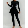 image:imageIDOPIP Muslim Swimsuits for Women Modest Burkini Islamic Arabic Swimwear Full Cover Long Sleeve Rash Guard Pants Bathing SuitBlack  Blue Leaves