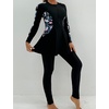 image:imageIDOPIP Muslim Swimsuits for Women Modest Burkini Islamic Arabic Swimwear Full Cover Long Sleeve Rash Guard Pants Bathing SuitBlack  Blue Leaves
