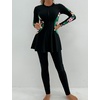 image:imageIDOPIP Muslim Swimsuits for Women Modest Burkini Islamic Arabic Swimwear Full Cover Long Sleeve Rash Guard Pants Bathing SuitBlack  Green Leaves
