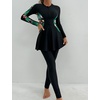 image:imageIDOPIP Muslim Swimsuits for Women Modest Burkini Islamic Arabic Swimwear Full Cover Long Sleeve Rash Guard Pants Bathing SuitBlack  Green Leaves