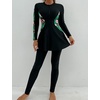 image:imageIDOPIP Muslim Swimsuits for Women Modest Burkini Islamic Arabic Swimwear Full Cover Long Sleeve Rash Guard Pants Bathing SuitBlack  Green Leaves