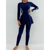 image:imageIDOPIP Muslim Swimsuits for Women Modest Burkini Islamic Arabic Swimwear Full Cover Long Sleeve Rash Guard Pants Bathing SuitNavy Blue