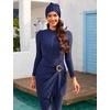 image:imageIDOPIP Muslim Swimsuits for Women Modest Swimwear Rash Guard Bathing Suit  3 Piece Long Sleeve Swimwear Knot Front Swimsuit Shirt  Pants  Hijab Cap Full Coverage Islamic Swim Suit Swimming CostumeNavy Blue
