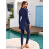 image:imageIDOPIP Muslim Swimsuits for Women Modest Swimwear Rash Guard Bathing Suit  3 Piece Long Sleeve Swimwear Knot Front Swimsuit Shirt  Pants  Hijab Cap Full Coverage Islamic Swim Suit Swimming CostumeNavy Blue