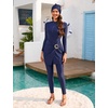 image:imageIDOPIP Muslim Swimsuits for Women Modest Swimwear Rash Guard Bathing Suit  3 Piece Long Sleeve Swimwear Knot Front Swimsuit Shirt  Pants  Hijab Cap Full Coverage Islamic Swim Suit Swimming CostumeNavy Blue