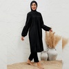 image:imageIDOPIP Muslim Swimsuits for Women with Hijab Islamic Burkini Swimwear Full Cover Long Sleeve Top Pants Dress Bathing SuitsBlack Puff Sleeves
