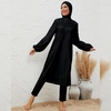 image:imageIDOPIP Muslim Swimsuits for Women with Hijab Islamic Burkini Swimwear Full Cover Long Sleeve Top Pants Dress Bathing SuitsBlack Puff Sleeves