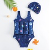 image:imageIDOPIP Toddler Girls Striped Floatation Swimsuit Baby Float Suit Swim Vest with Buoyancy Floaties One Piece Bathing Suit 48TNavy Blue Astronaut