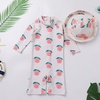 image:imageIDOPIP Toddler Kids Baby Boys Girls One Piece Swimsuit Rash Guard with Sun Hat Two Piece Bathing Suit UPF 50 Sun ProtectionWhite Apple  Hat