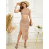 image:imageIDOPIP Women Crochet Swim Cover up Set Hollow Out Swimsuit Coverup Sarongs 2 Piece Bathing Suit Summer Beach Bikini SwimwearKhaki