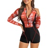 image:imageIDOPIP Women Long Sleeve Rash Guard One Piece Swimsuit Zipper Surfing Bathing Suit UPF 50 Sun Protection Beachwear SwimwearRed