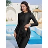 image:imageIDOPIP Women Modest Swimsuit Full Coverage Muslim Swimwear Burkini Long Sleeve Rash Guard 2 Piece Bathing Suit with Pants SetBlack