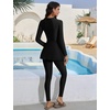image:imageIDOPIP Women Modest Swimsuit Full Coverage Muslim Swimwear Burkini Long Sleeve Rash Guard 2 Piece Bathing Suit with Pants SetBlack