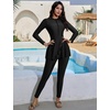 image:imageIDOPIP Women Modest Swimsuit Full Coverage Muslim Swimwear Burkini Long Sleeve Rash Guard 2 Piece Bathing Suit with Pants SetBlack