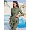 image:imageIDOPIP Women Modest Swimsuit Full Coverage Muslim Swimwear Burkini Long Sleeve Rash Guard 2 Piece Bathing Suit with Pants SetGreen