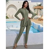 image:imageIDOPIP Women Modest Swimsuit Full Coverage Muslim Swimwear Burkini Long Sleeve Rash Guard 2 Piece Bathing Suit with Pants SetGreen