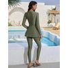 image:imageIDOPIP Women Modest Swimsuit Full Coverage Muslim Swimwear Burkini Long Sleeve Rash Guard 2 Piece Bathing Suit with Pants SetGreen