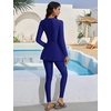 image:imageIDOPIP Women Modest Swimsuit Full Coverage Muslim Swimwear Burkini Long Sleeve Rash Guard 2 Piece Bathing Suit with Pants SetRoyal Blue