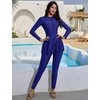 image:imageIDOPIP Women Modest Swimsuit Full Coverage Muslim Swimwear Burkini Long Sleeve Rash Guard 2 Piece Bathing Suit with Pants SetRoyal Blue