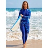 image:imageIDOPIP Women Muslim Burkini Modest Swimsuit One Piece with Cover Up SXL  Tummy Control Burkini Swimwear  Tropical Print Muslim Swimsuit Zipper Long Sleeve Islamic Modest Bathing SuitBlue