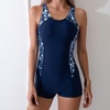 image:imageIDOPIP Women One Piece Boyleg Swimsuit Zip Up Rash Guard Bathing Suit Summer Modest Swimsuit Beach Wetsuit Surf Swimming SuitNavy Blue